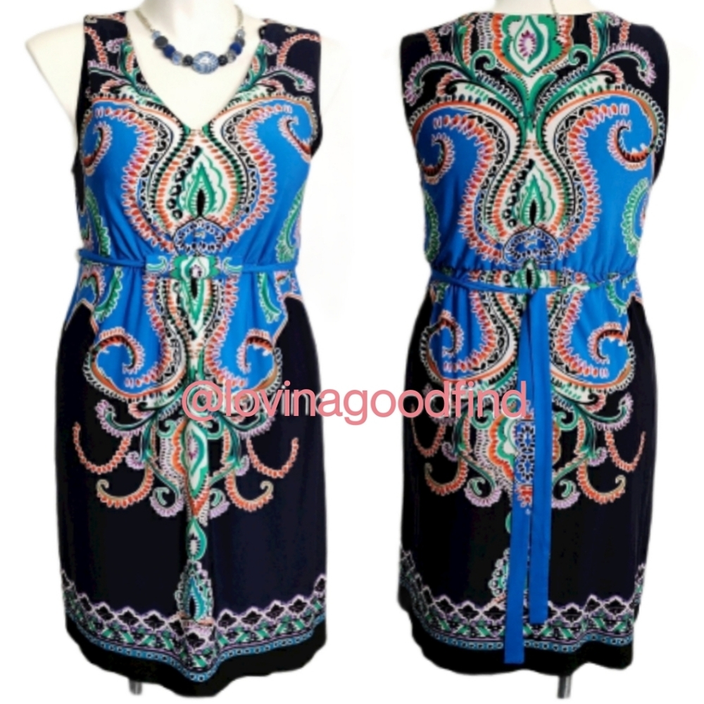 Valerie Bertinelli Sleeveless V-Neck Printed Dress EUC sz 14